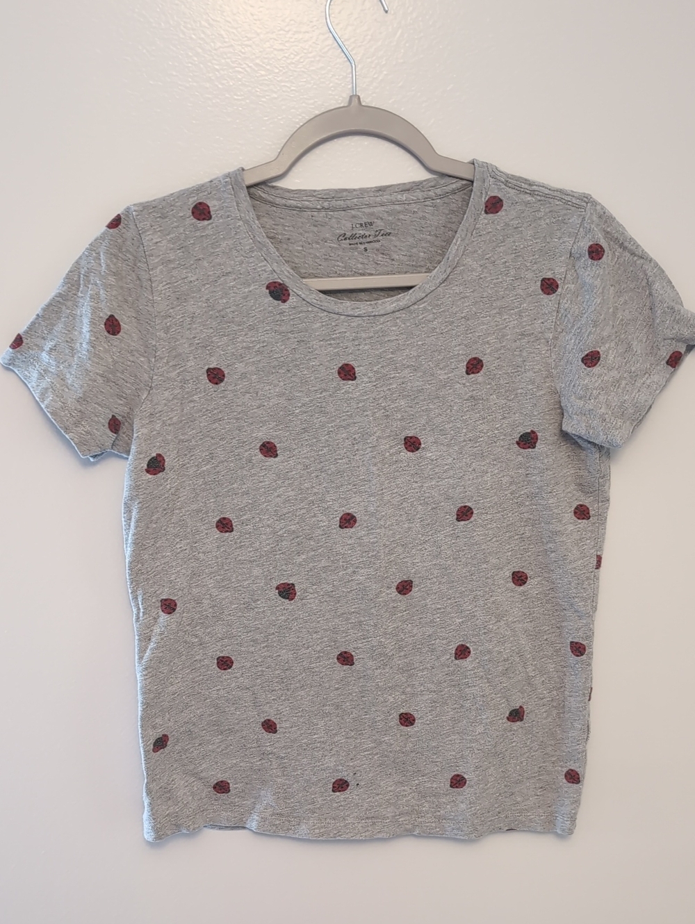 J. Crew Factory Gray Short Sleeve Tee with Lady Bugs